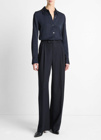 VINCE Top Pick - Silk-Blend Slim Button-Front Blouse in Long Sleeve