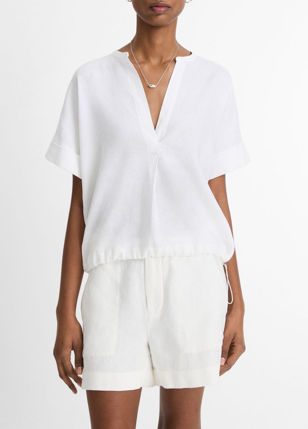 VINCE Featured - Linen Drawcord-Hem Blouse in Short Sleeve