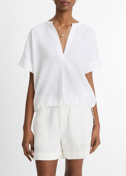 VINCE Featured - Linen Drawcord-Hem Blouse in Short Sleeve
