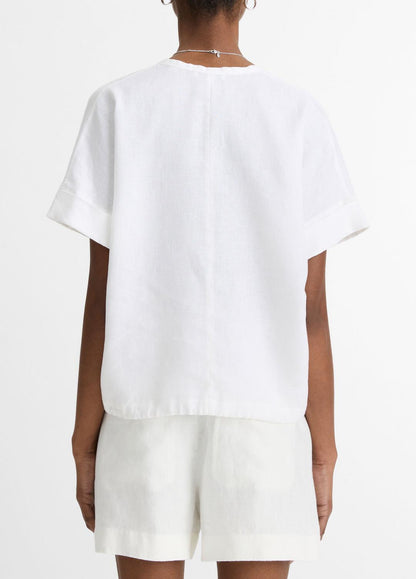 VINCE Featured - Linen Drawcord-Hem Blouse in Short Sleeve