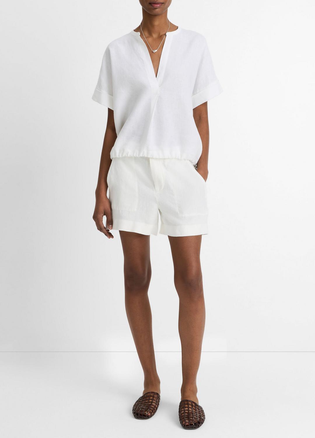 VINCE Featured - Linen Drawcord-Hem Blouse in Short Sleeve