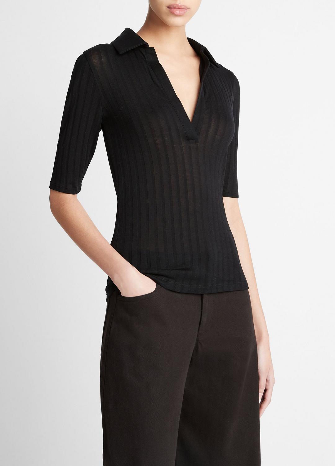VINCE Recommended - Cotton Elbow-Sleeve Polo Shirt in Short Sleeve