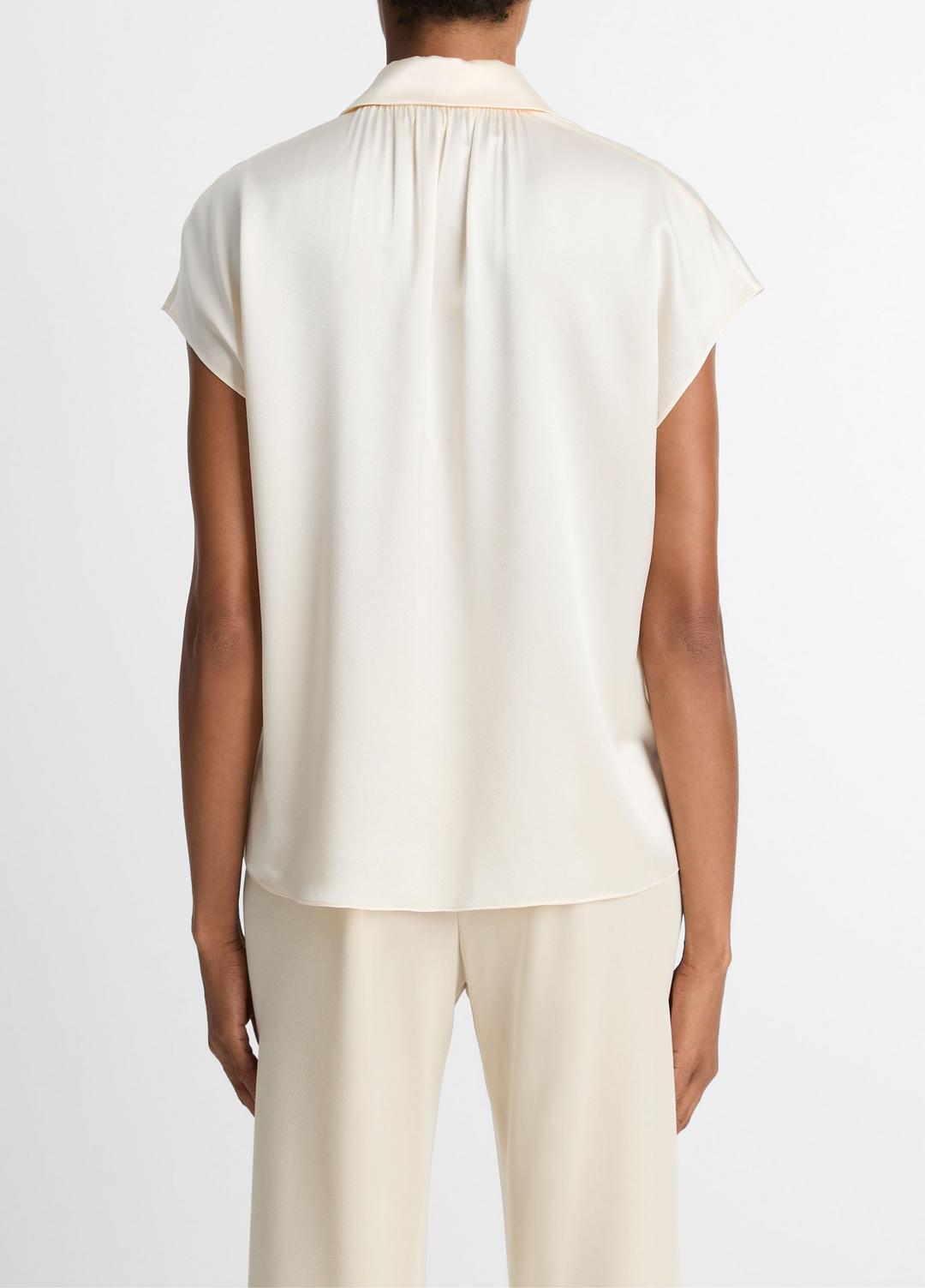 VINCE Top Pick - Silk Cap-Sleeve Ruched-Back Blouse in Short Sleeve