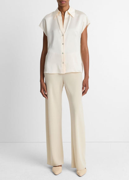 VINCE Top Pick - Silk Cap-Sleeve Ruched-Back Blouse in Short Sleeve