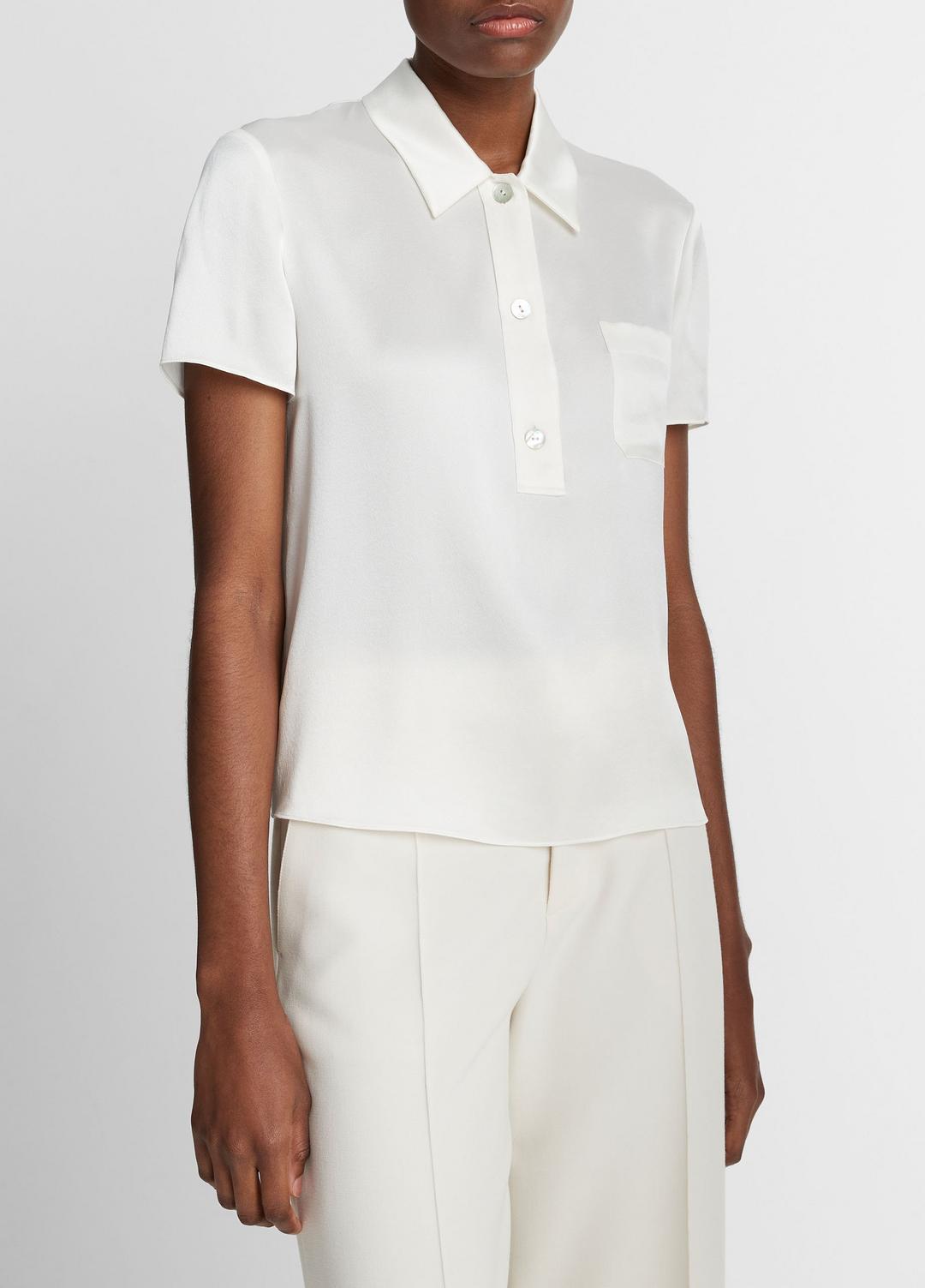 VINCE Recommended - Silk Short-Sleeve Polo Shirt in Short Sleeve