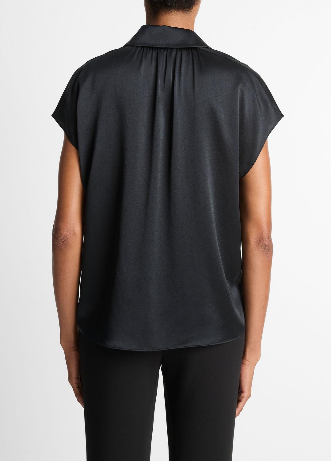 VINCE Everyday - Silk Cap-Sleeve Ruched-Back Blouse in Short Sleeve