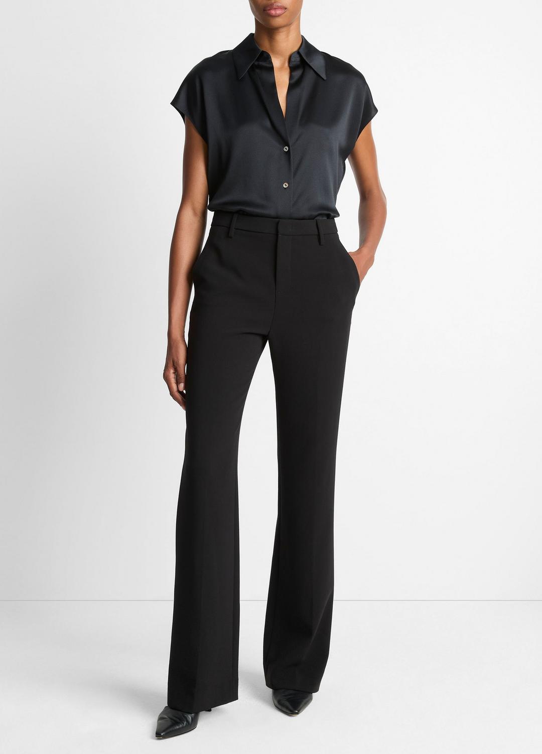 VINCE Everyday - Silk Cap-Sleeve Ruched-Back Blouse in Short Sleeve