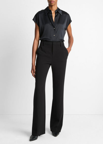 VINCE Everyday - Silk Cap-Sleeve Ruched-Back Blouse in Short Sleeve