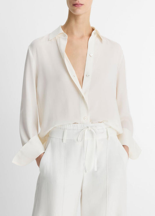 VINCE Best Seller - Stretch-Silk Button-Front Blouse in Long Sleeve