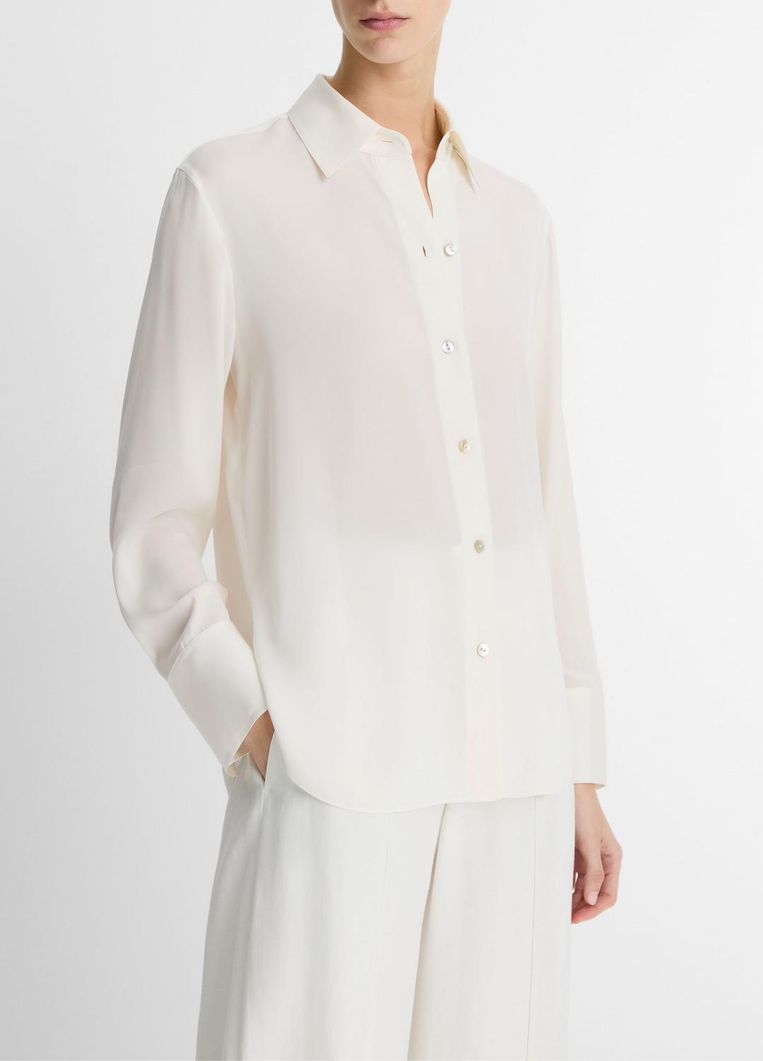 VINCE Best Seller - Stretch-Silk Button-Front Blouse in Long Sleeve