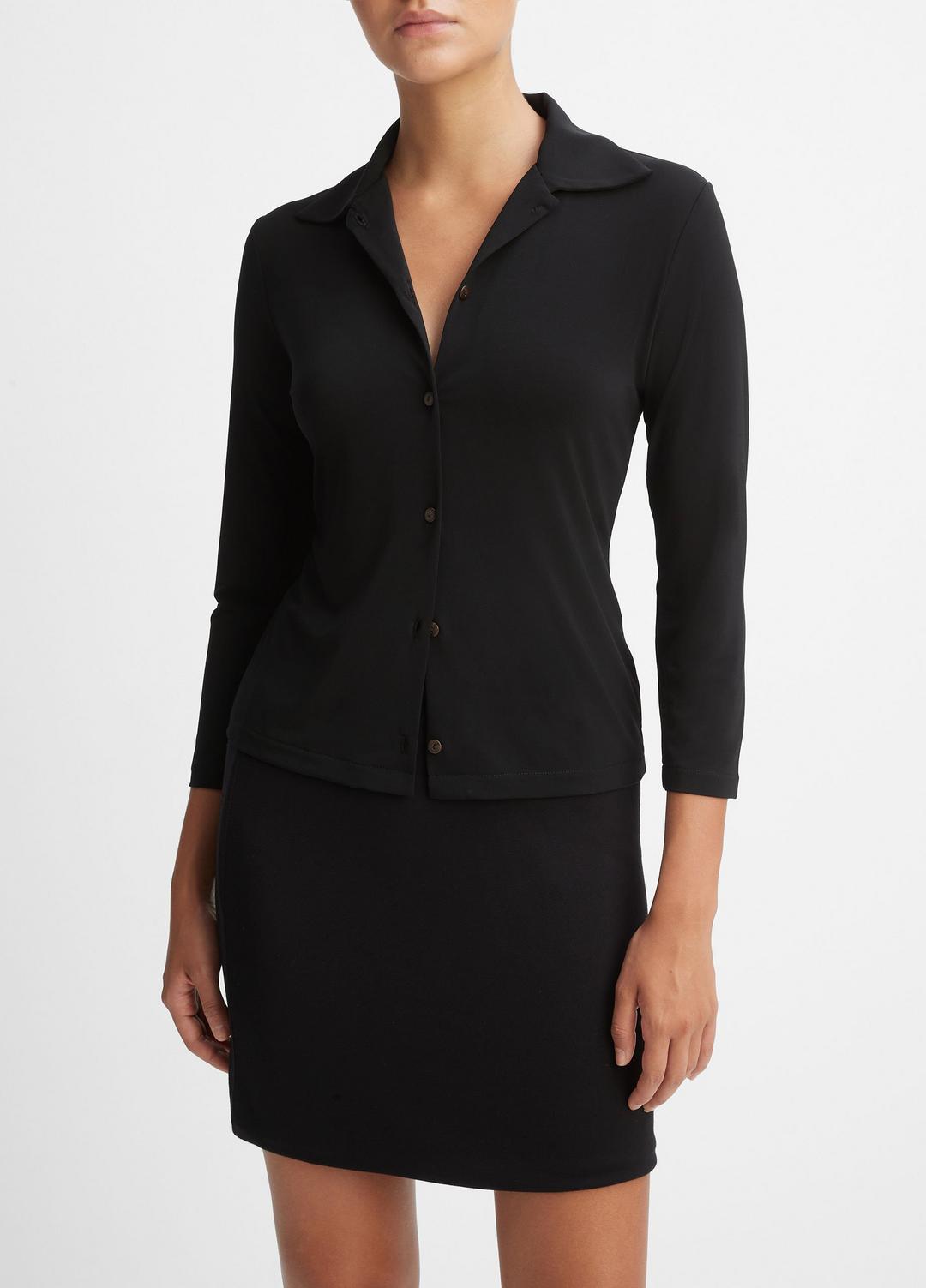 VINCE Deals - Three-Quarter-Sleeve Button-Front Polo Top in Long Sleeve