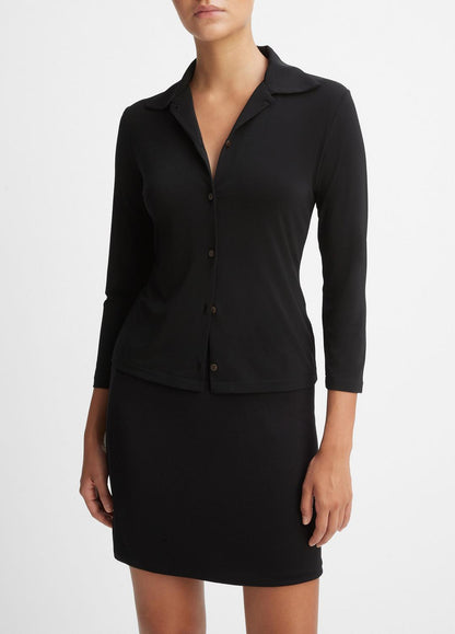 VINCE Deals - Three-Quarter-Sleeve Button-Front Polo Top in Long Sleeve