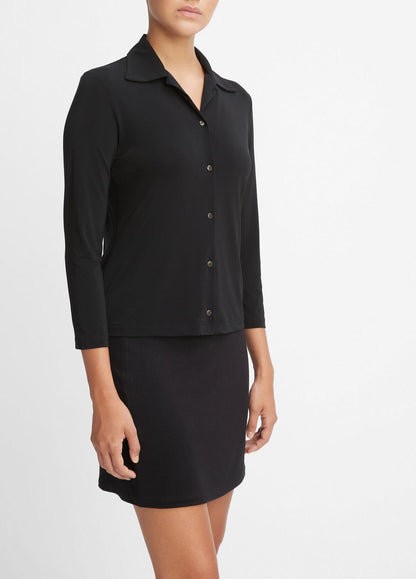 VINCE Deals - Three-Quarter-Sleeve Button-Front Polo Top in Long Sleeve