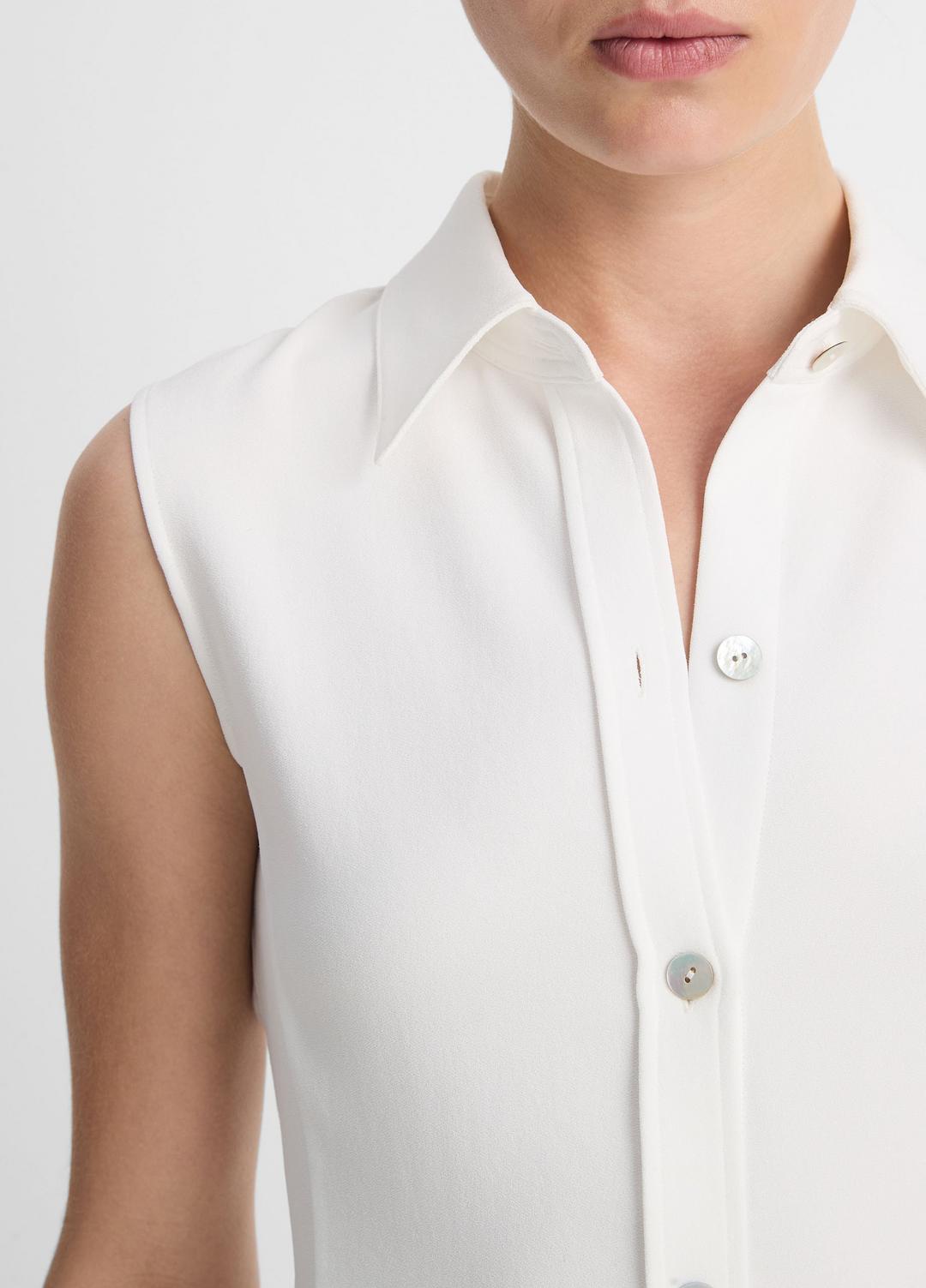 VINCE Trusted - Sleeveless Button-Front Shirt in Short Sleeve