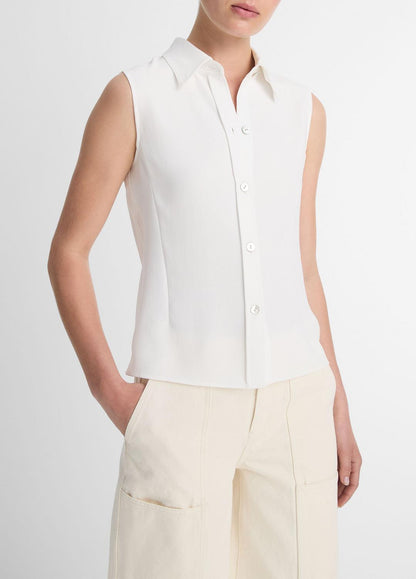 VINCE Trusted - Sleeveless Button-Front Shirt in Short Sleeve