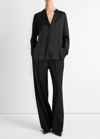 VINCE Special Offer - Silk Satin Band-Collar Blouse in Long Sleeve