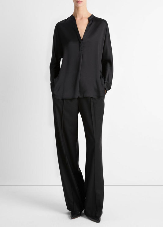 VINCE Special Offer - Silk Satin Band-Collar Blouse in Long Sleeve