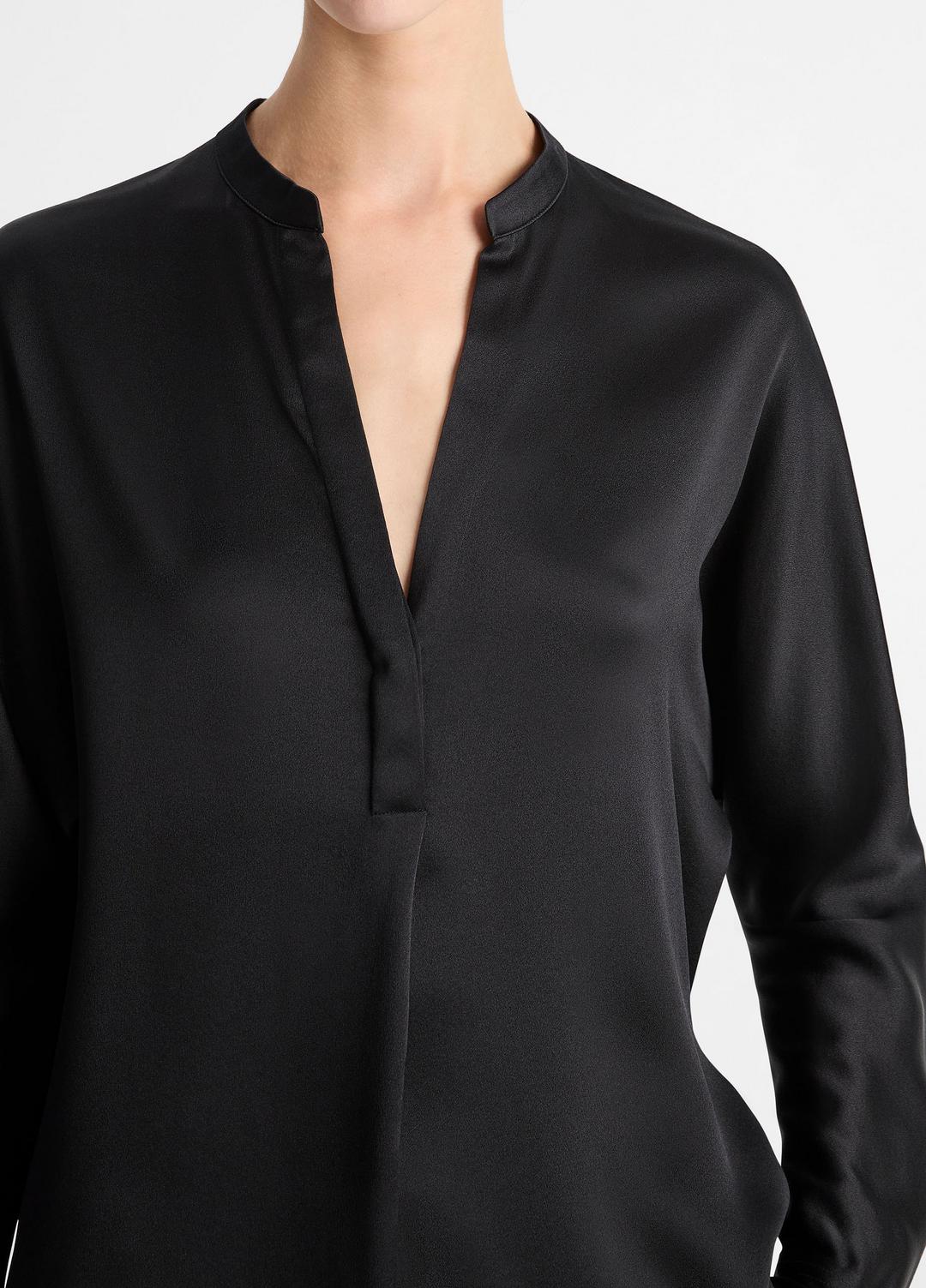 VINCE Special Offer - Silk Satin Band-Collar Blouse in Long Sleeve