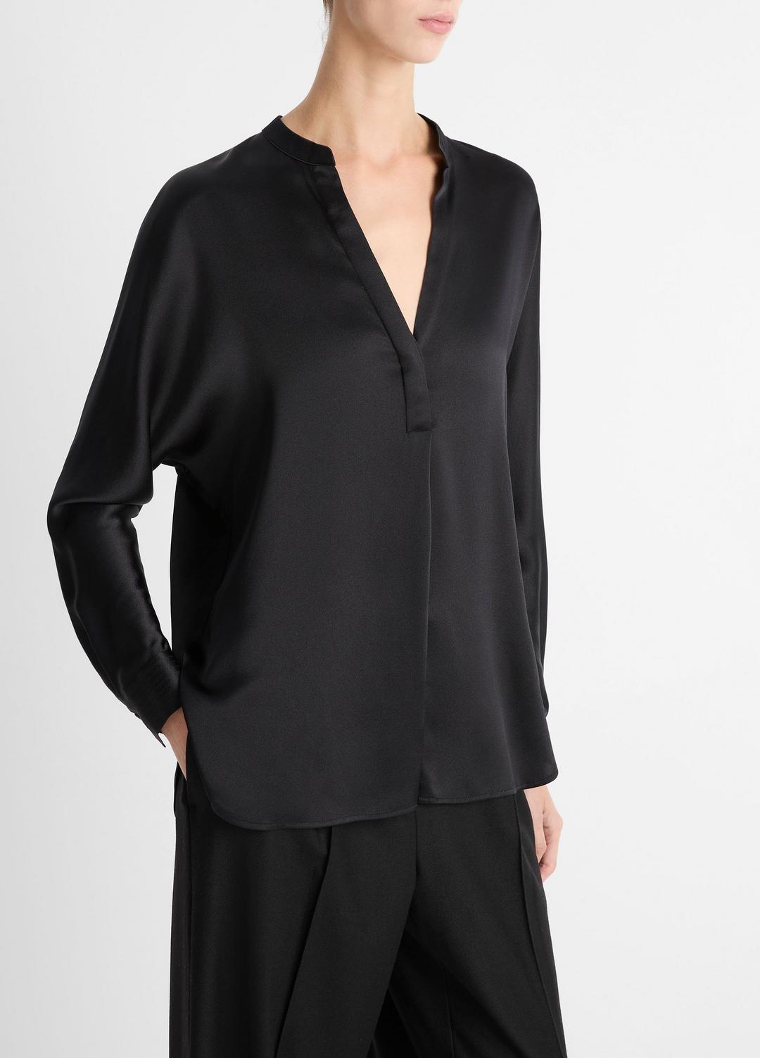 VINCE Special Offer - Silk Satin Band-Collar Blouse in Long Sleeve