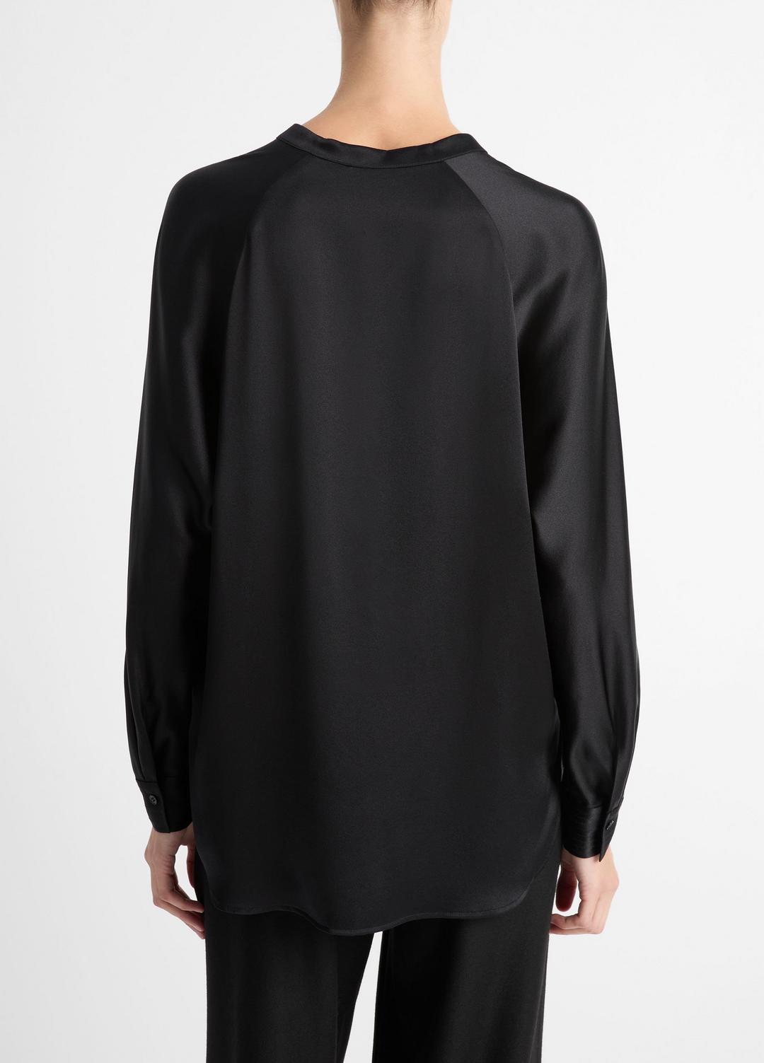VINCE Special Offer - Silk Satin Band-Collar Blouse in Long Sleeve