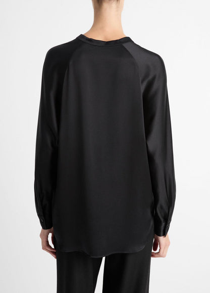 VINCE Special Offer - Silk Satin Band-Collar Blouse in Long Sleeve