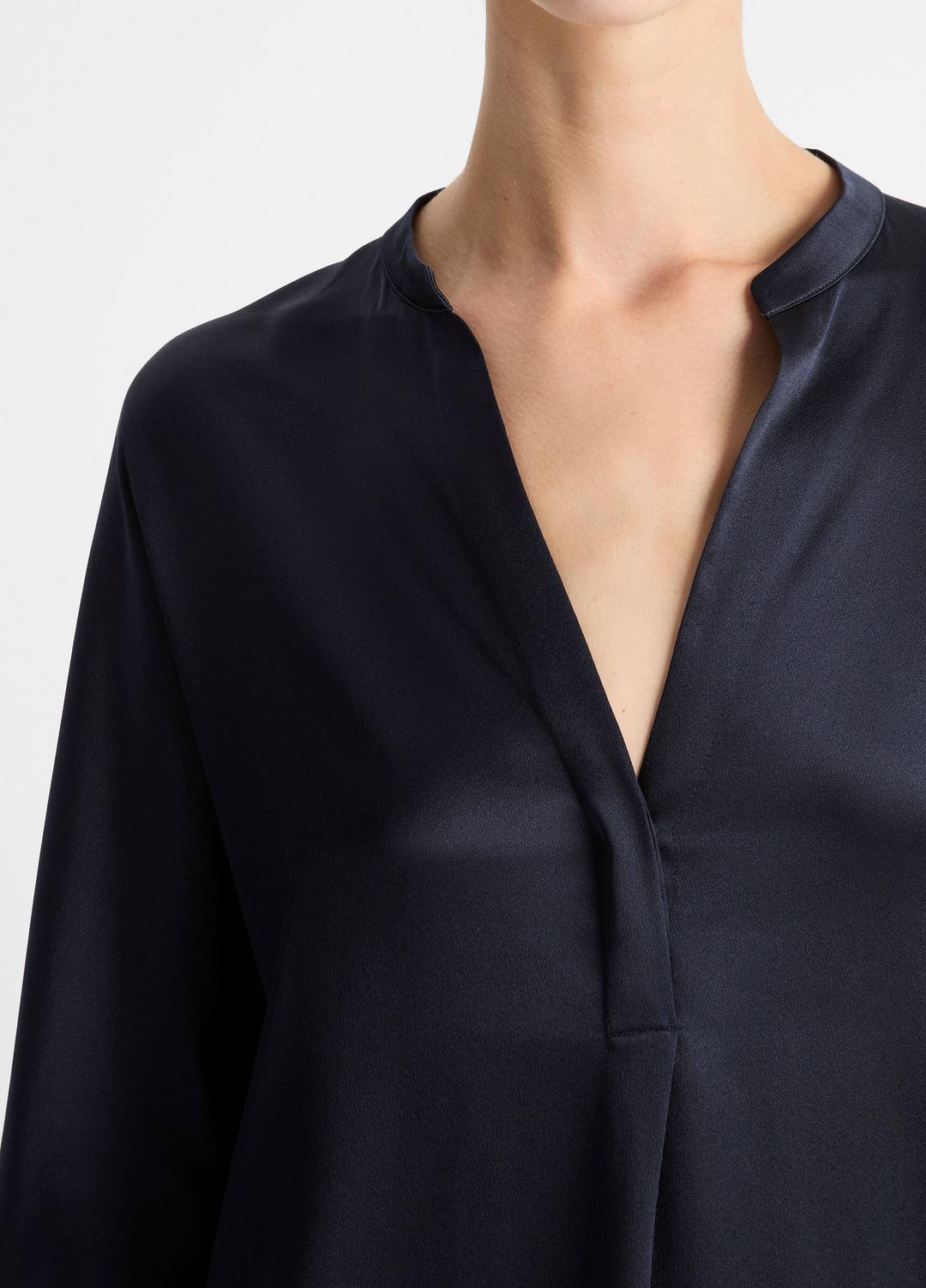 VINCE Top Pick - Silk Satin Band-Collar Blouse in Long Sleeve