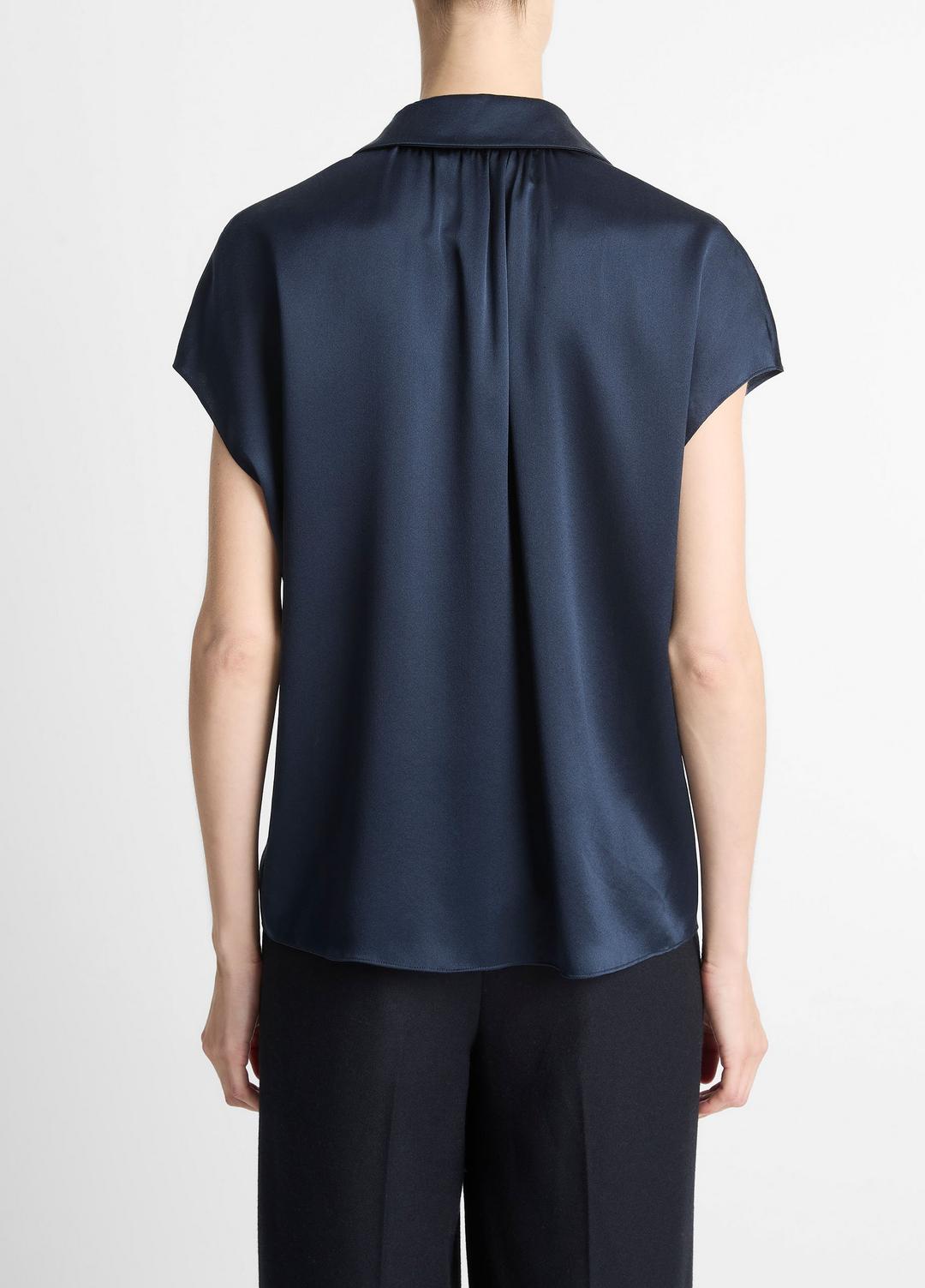 VINCE Top Pick - Silk Cap-Sleeve Ruched-Back Blouse in Short Sleeve