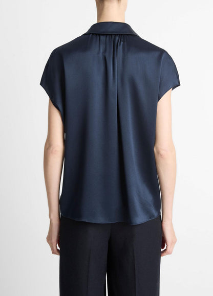 VINCE Top Pick - Silk Cap-Sleeve Ruched-Back Blouse in Short Sleeve