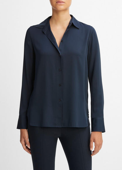 VINCE Classic - Slim Fitted Stretch-Silk Blouse in Long Sleeve