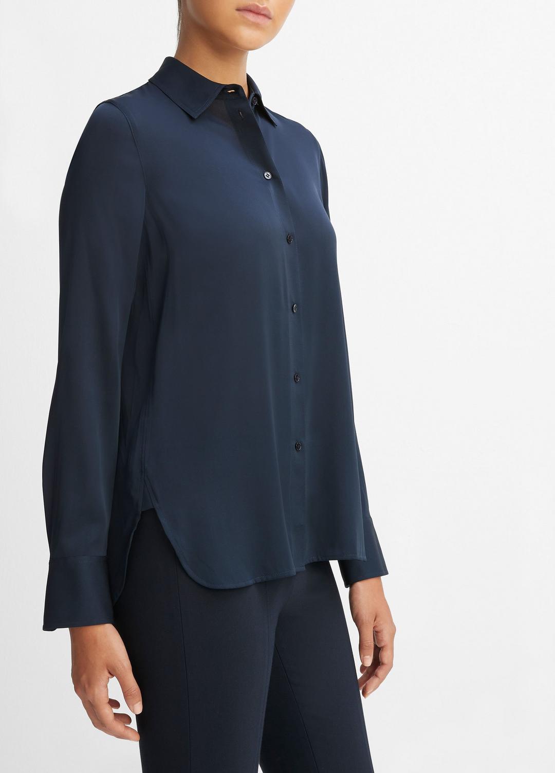 VINCE Classic - Slim Fitted Stretch-Silk Blouse in Long Sleeve