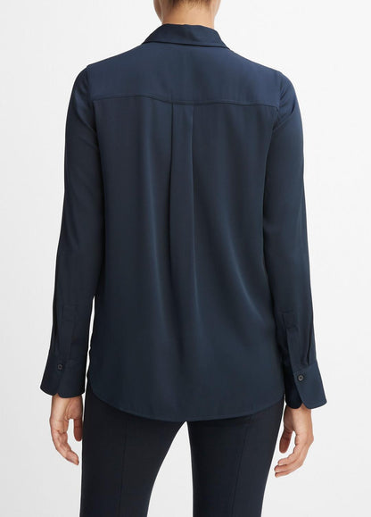 VINCE Classic - Slim Fitted Stretch-Silk Blouse in Long Sleeve