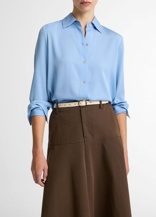 VINCE Hot Sale - Stretch-Silk Button-Front Blouse in Long Sleeve