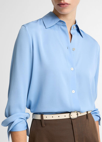 VINCE Hot Sale - Stretch-Silk Button-Front Blouse in Long Sleeve
