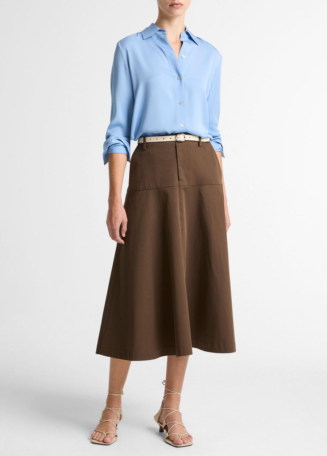 VINCE Hot Sale - Stretch-Silk Button-Front Blouse in Long Sleeve