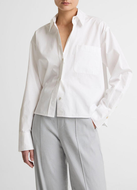 VINCE Special Offer - Cotton Cropped Button-Front Shirt  in Long Sleeve