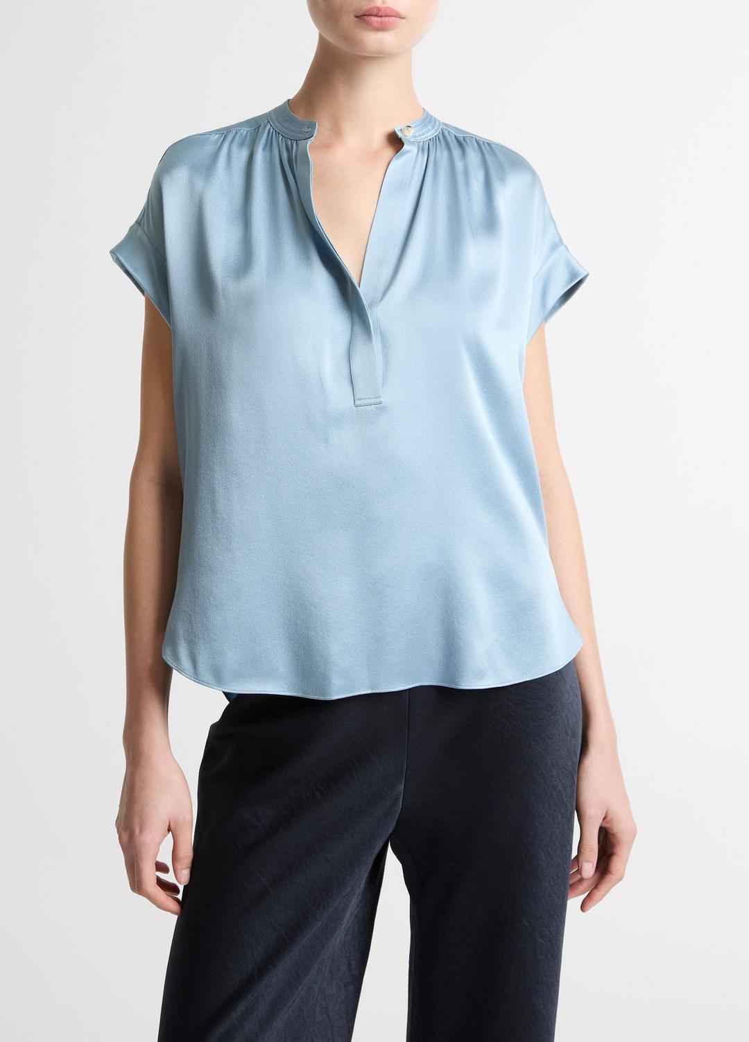 VINCE Smart Buy - Silk Gathered Cap-Sleeve Blouse in Short Sleeve