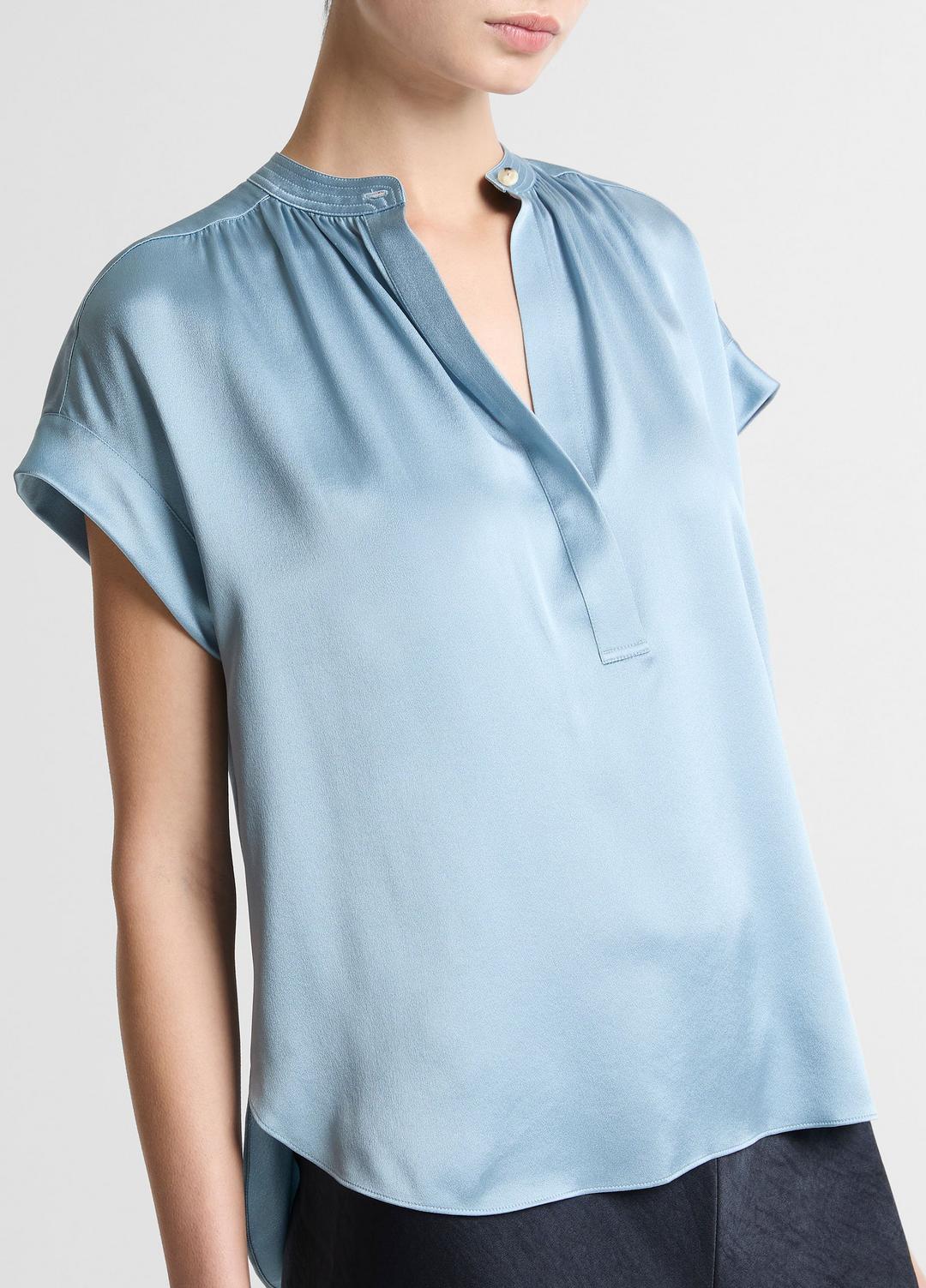 VINCE Smart Buy - Silk Gathered Cap-Sleeve Blouse in Short Sleeve
