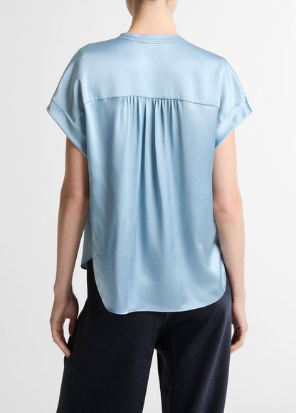 VINCE Smart Buy - Silk Gathered Cap-Sleeve Blouse in Short Sleeve