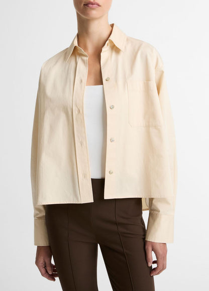 VINCE Value - Cotton Cropped Button-Front Shirt  in Long Sleeve