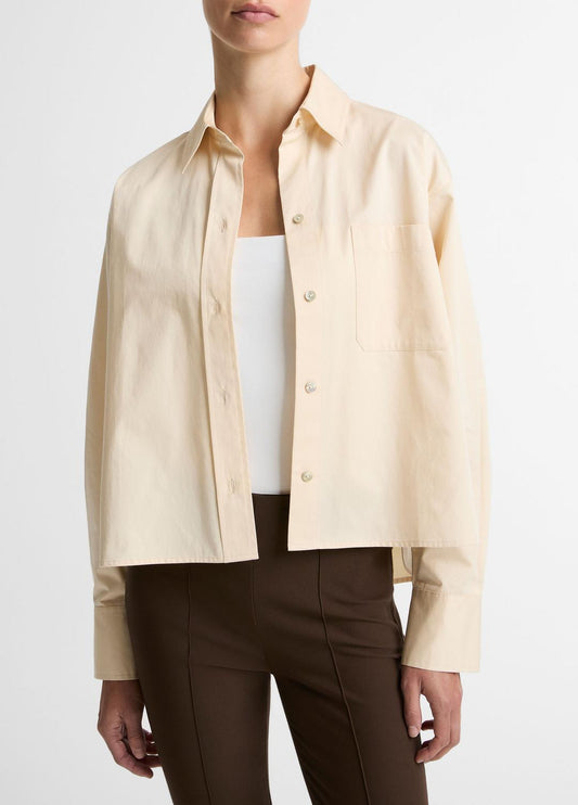 VINCE Value - Cotton Cropped Button-Front Shirt  in Long Sleeve