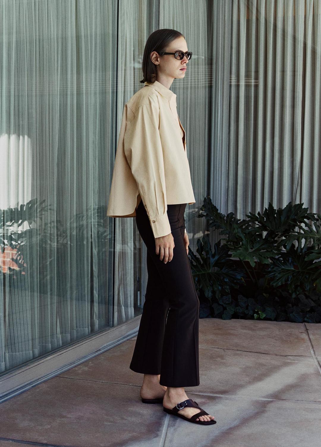 VINCE Value - Cotton Cropped Button-Front Shirt  in Long Sleeve