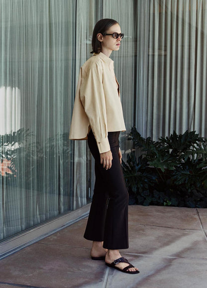 VINCE Value - Cotton Cropped Button-Front Shirt  in Long Sleeve