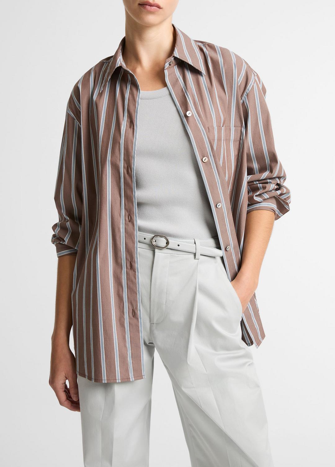 VINCE Smart Buy - Striped Cotton-Blend Button-Front Shirt in Long Sleeve