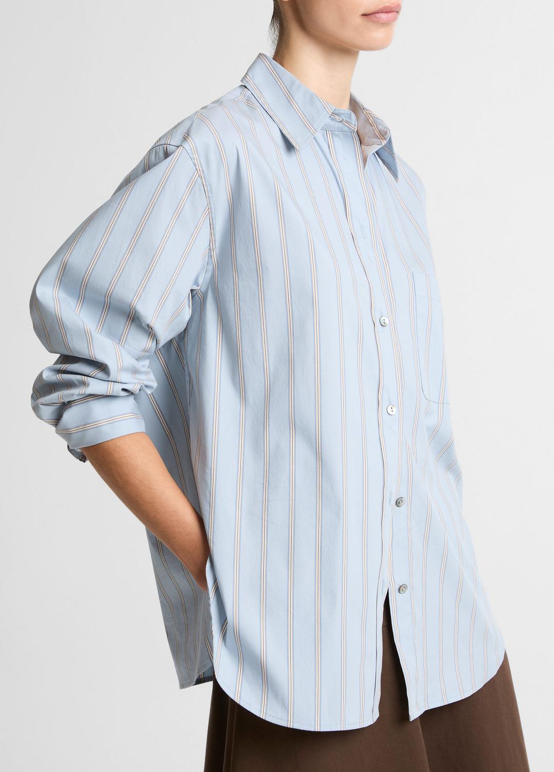 VINCE New - Striped Cotton-Blend Button-Front Shirt in Long Sleeve