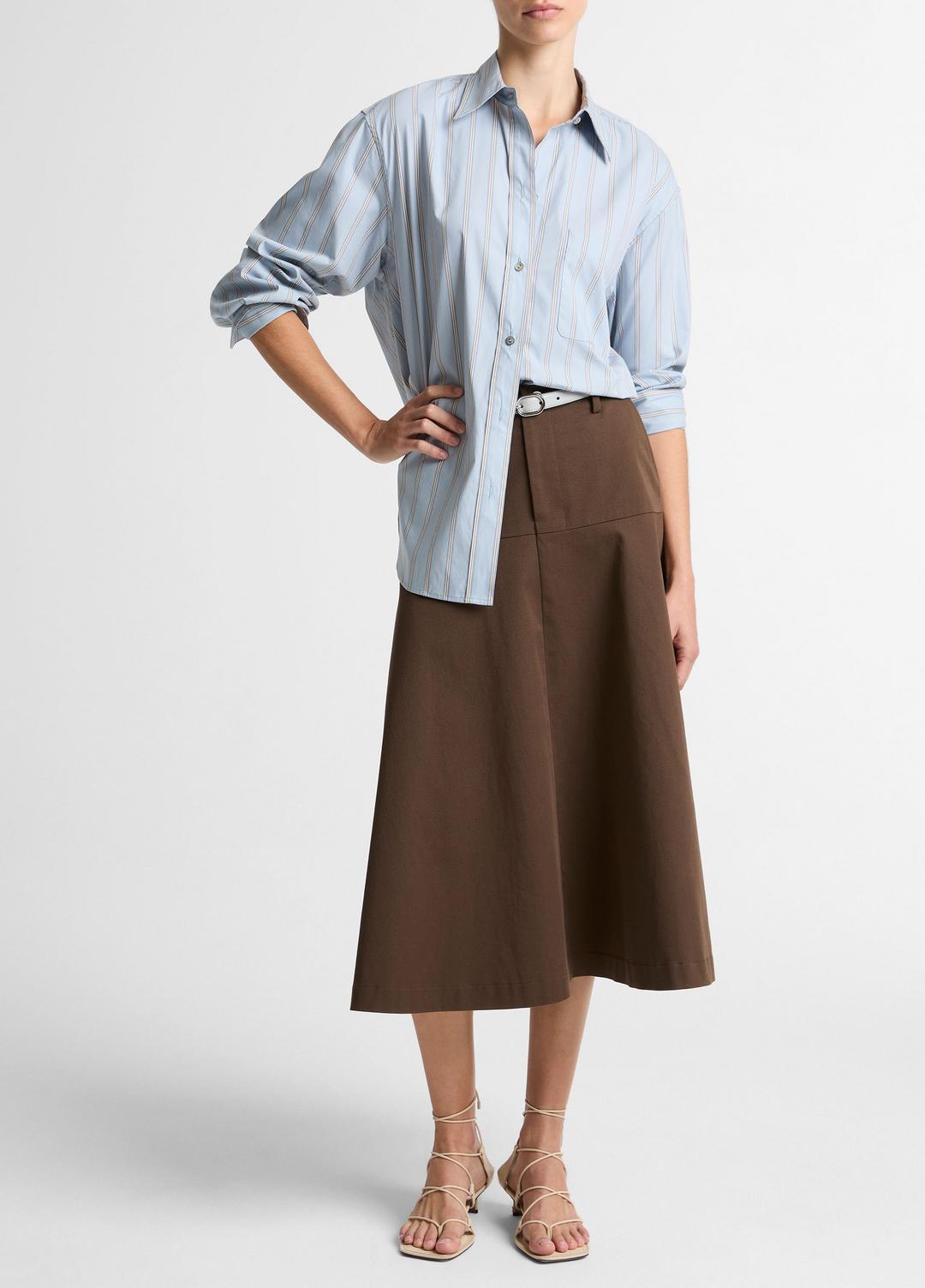 VINCE New - Striped Cotton-Blend Button-Front Shirt in Long Sleeve