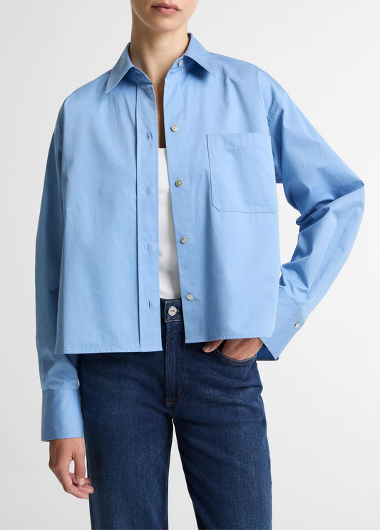 VINCE Special Offer - Cotton Cropped Button-Front Shirt  in Long Sleeve