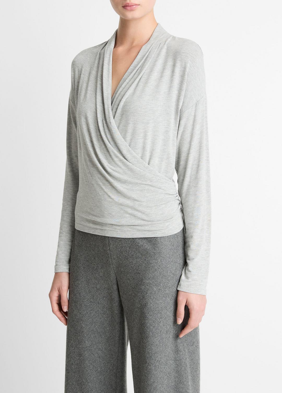 VINCE Deals - Relaxed Fixed-Wrap Jersey Top in Long Sleeve