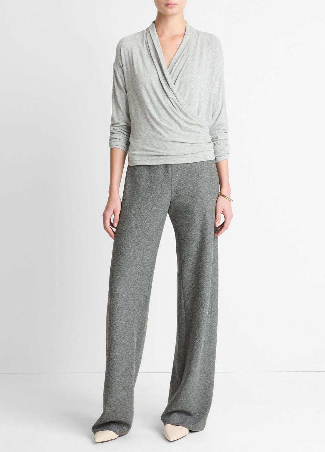 VINCE Deals - Relaxed Fixed-Wrap Jersey Top in Long Sleeve