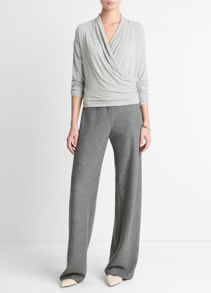 VINCE Deals - Relaxed Fixed-Wrap Jersey Top in Long Sleeve