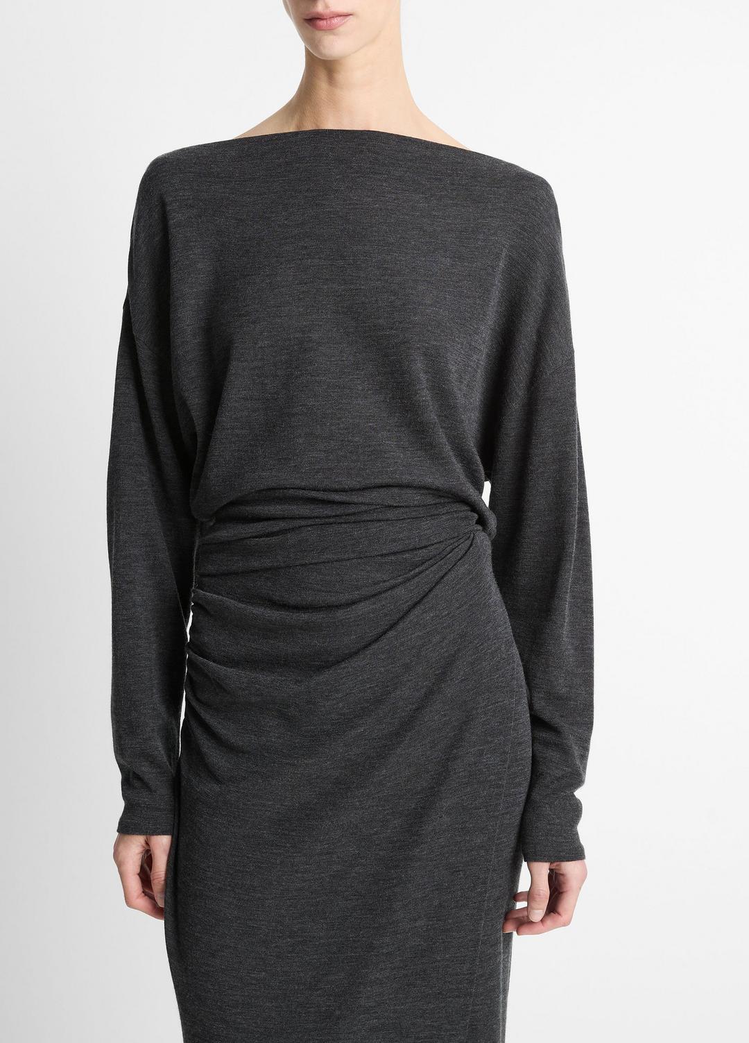 VINCE Signature - Draped Wool-Blend Slash-Neck Top in Long Sleeve